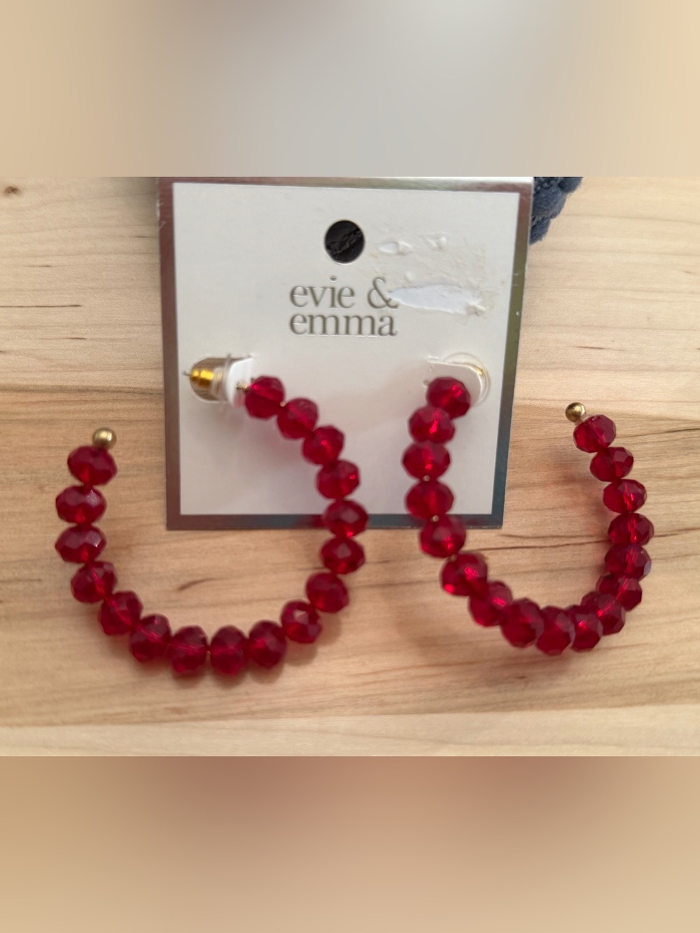 Red Faceted Beaded Hoop Earrings